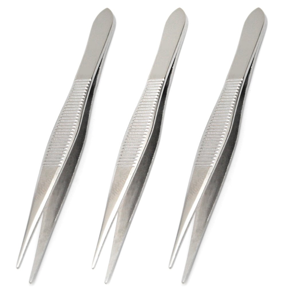Luxxii (3 Pack) Point Tweezers - Stainless Steel Point Tweezers Hair Plucker for Hair and Eyebrows Personal Care (D_POINT)