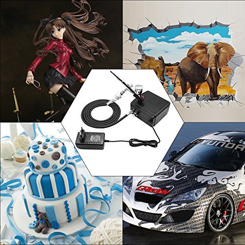 Gocheer 100-250V Professionale Gravity Aerografo Doppio Azione con Mini Compressore Aerografo Set per Modellismo Pasticceria Unghie Nail Art Torte Vernice Spray Tatuaggio con Kit Pulizia Airbrush