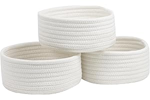 TOGOUS Small Basket, Set of 3 Small Woven Baskets, Cotton Rope Baskets for Organizing, Cute Mini Tiny Baskets for Nursery, Decorative Boho Round Storage Basket Bathroom Organization Bin