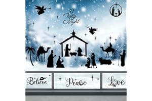 HAKOTI Christmas Window Stickers Clings Religious Jesus Static Glass Stickers Christmas Manger Scene Decoration Festival Celebration Christmas Theme Window Stickers Set Party Supplies