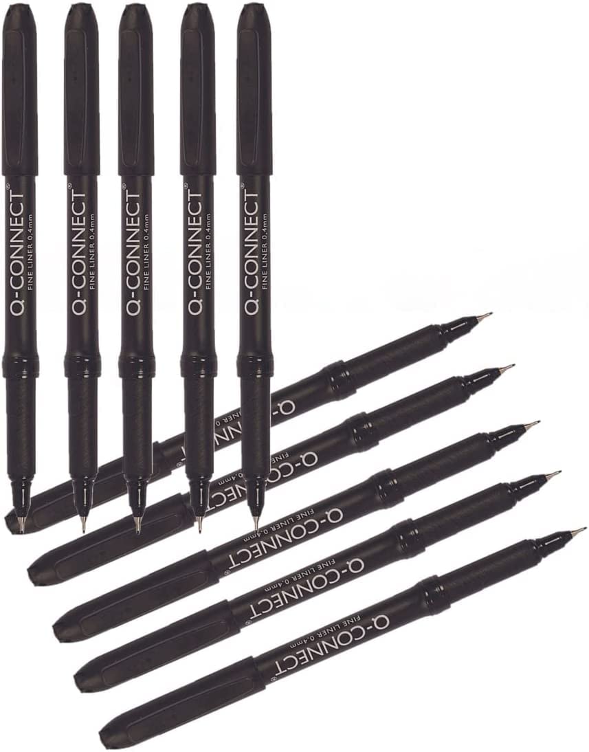 Q-Connect 0.4mm Fineliner Pen - Black, Pack of 10
