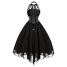 CharMma Women's Gothic Bow Neck Cross Back Sleeveless Floral Lace Corset Dress