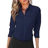Zeagoo Womens Button Down Shirts Long Sleeve V Neck Tops Wrinkle Free Collared Work Office Solid Blouses Corset Tops