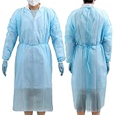 JMU 100 Pcs Disposable Isolation Gowns XL, 51x59 Inch Polypropylene Medical Gowns Long with Knitted Cuffs, Blue