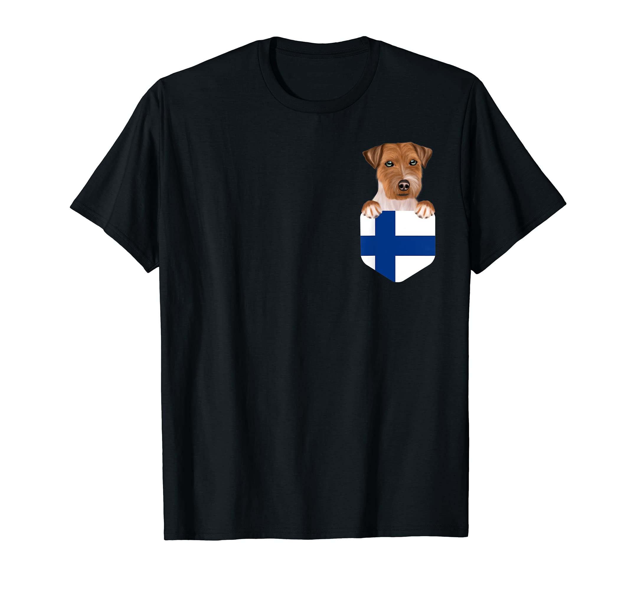 Finland Flag Russell Terrier Dog In Pocket T-Shirt