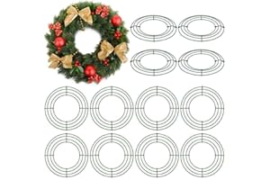 Aodaer 12 Pack 8 Inch Wire Wreath Frame, Christmas Dark Green Wire Wreath Ring, Round Metal DIY Floral Crafts Wreaths for Halloween New Year Holiday Valentines Day Decorations