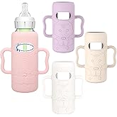 KingKam 4 Pack Silicone Sleeves for Dr. Brown's Glass Baby Bottles, Drop Protection Bottle Sleeves with Handles, Compatible with Dr. Brown's Anti-Colic Options+ Narrow Glass Baby Bottles, 8 oz/250 mL