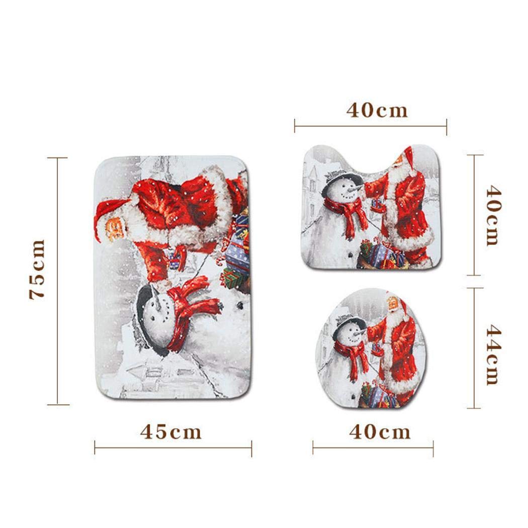 Smiela Tapis de Bain Set Coussin de siège de Toilette Tapis de Noël Bonhomme de Neige Décoration Tapis de Bain