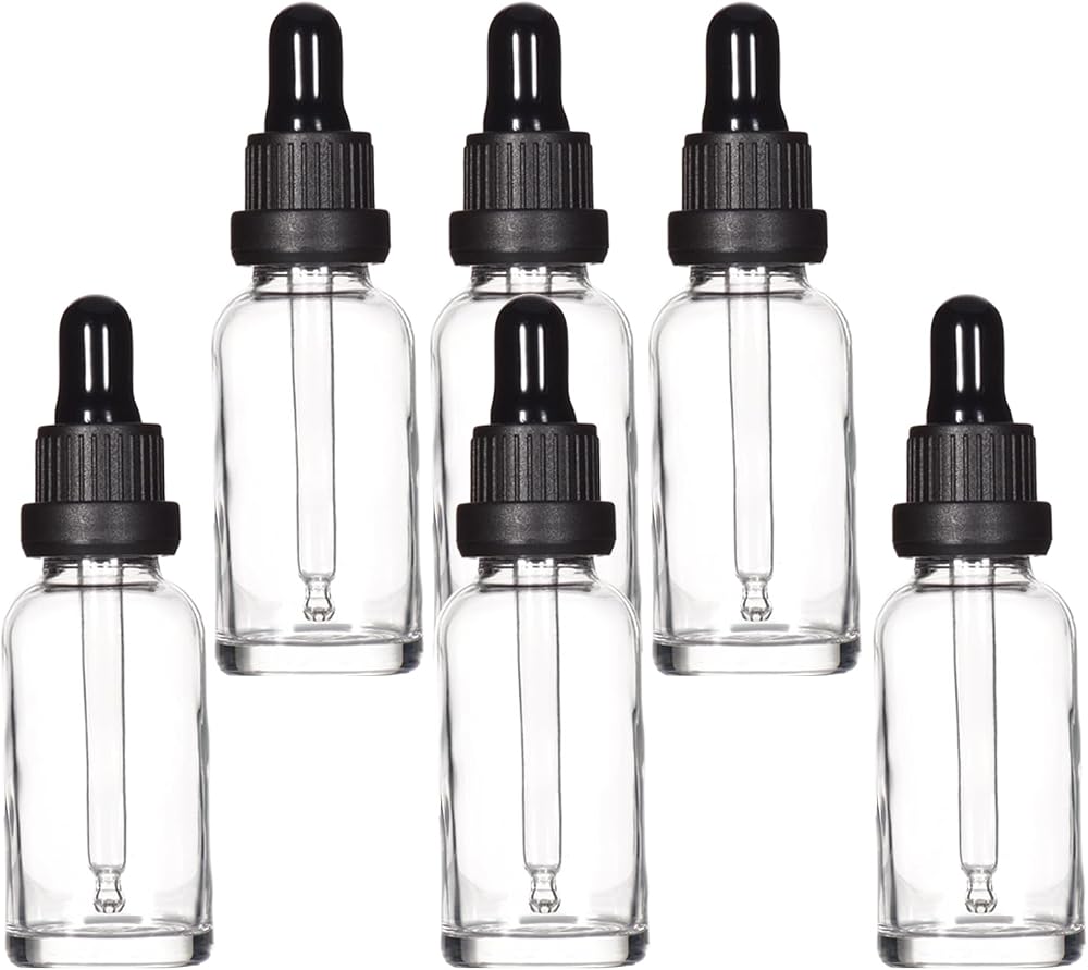 YIZHAO 30ml Clear Glass Dropper Bottles with Pipette Set of 6