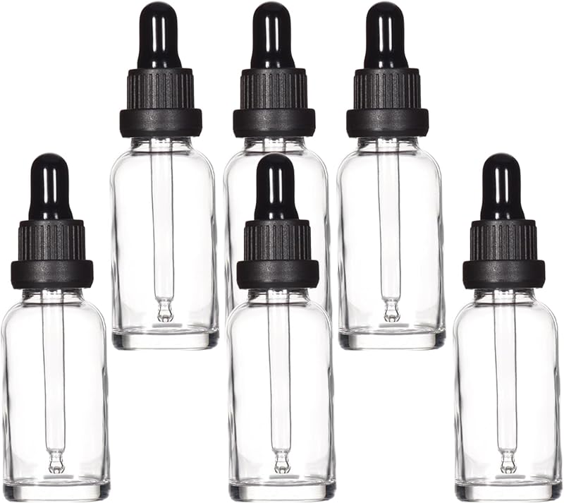 YIZHAO 30ml Clear Glass Dropper Bottles with Pipette Set of 6