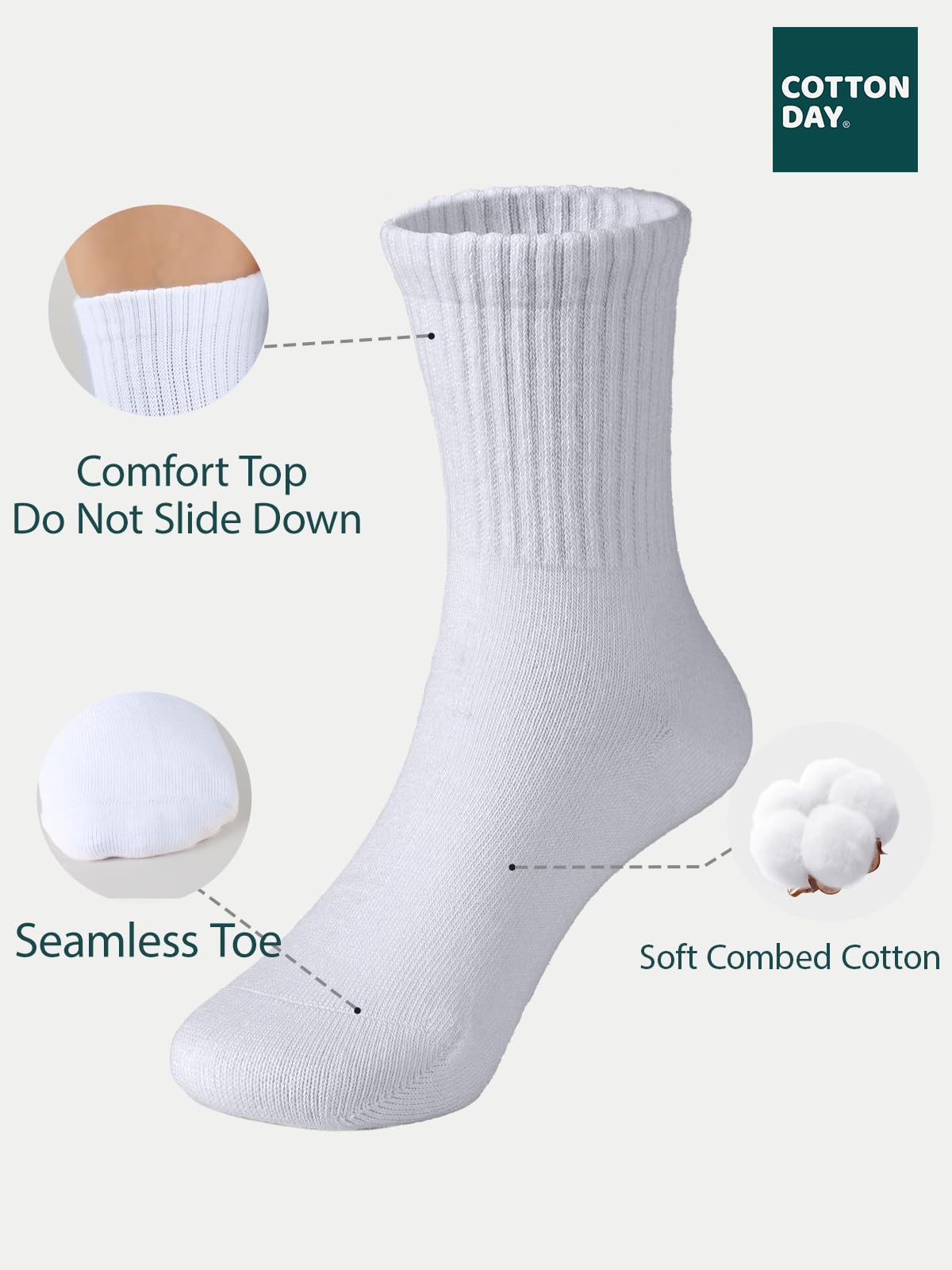 COTTON DAY Unisex School Kids Boys Girls Soft Cotton Black White Gray Navy Khaki Athletic Socks with Retro Stripes