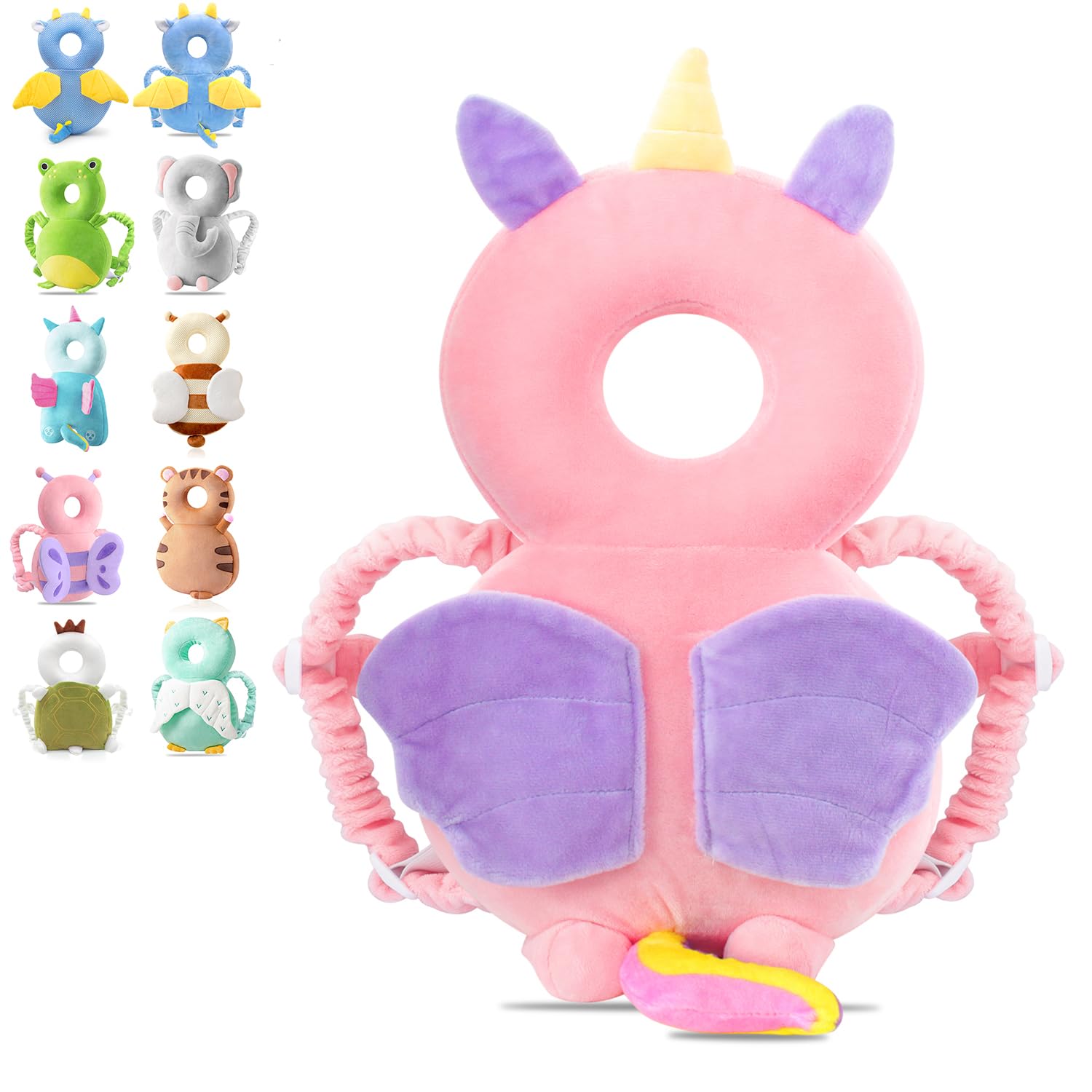 JINYJIA Baby Head Protector Backpack, Toddler Safety Soft Pads, Head Protection for 4-24 Months Learning Walking, Unicorns