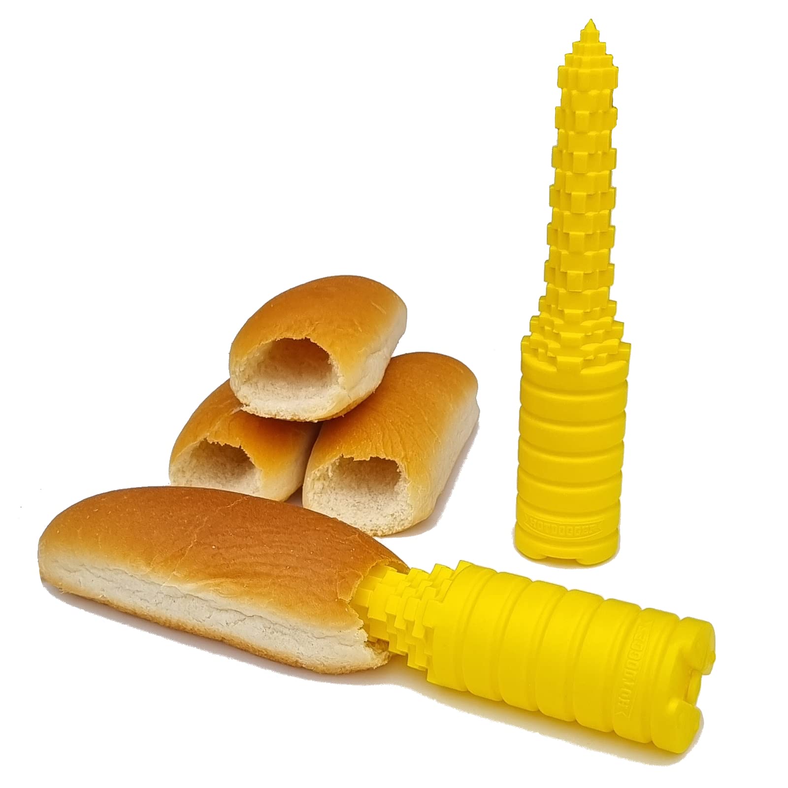 Hotdogger, Hot Dog Bun Driller Perfect for Grilling and BBQ, Ideal Size for Brats and Other Sausages (Yellow)