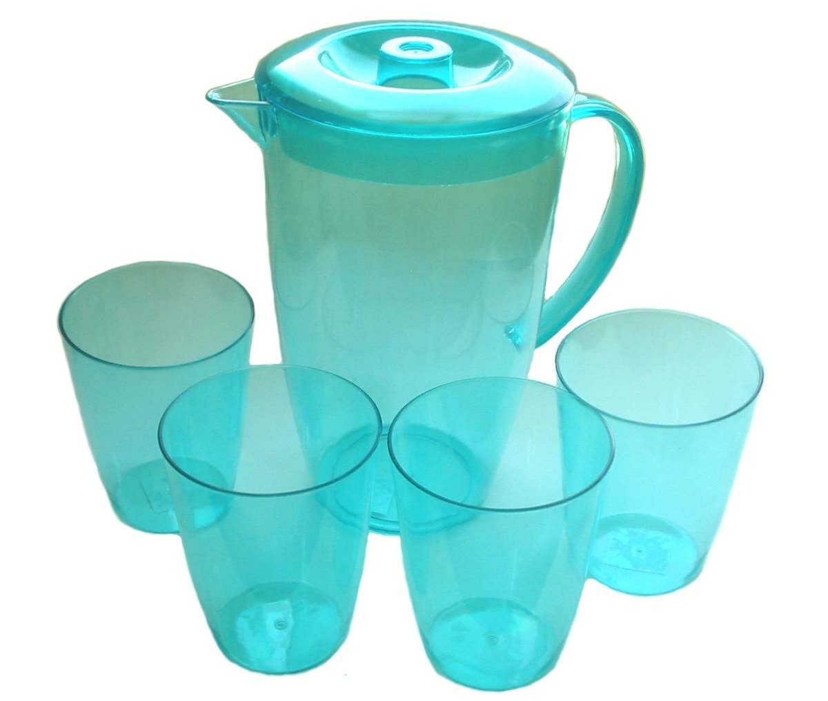 Plastic Water Jug Set with 4 Tumblers TURQUOISE (Picnic/Party/Patio
