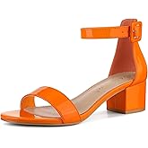 Allegra K Women's Open Toe Low Block Heel Ankle Strap Orange Sandals 6.5 M US