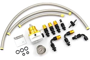 Adjustable Universal EFI Fuel Pressure Regulator Kit with 0-160psi Fuel Pressure Gauge and AN6-6AN Fuel Line Hose Fitting Con