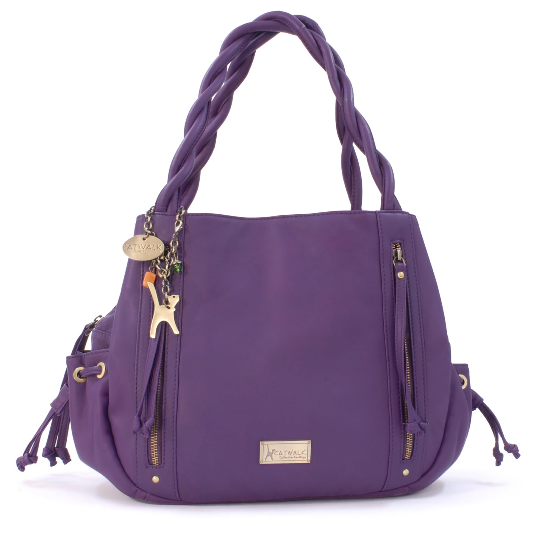 Catwalk Collection Handbags - Women's Large Leather Hobo Shoulder Bag - Tote Bag With Zip - Handbag With Multiple Compartments - Caz - Purple