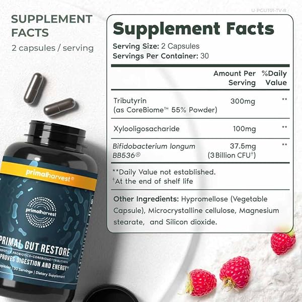 PRIMAL HARVEST RESTORE FOR GUT HEALTH, PRIMAL GUT RESTORE W/POSTBIOTICS, PREBIOTICS AND PROBIOTICS FOR WOMEN AND MEN, 60 CT – DIGESTION, COLON CLEANSE, IMMUNITY SUPPORT – HELPS LEAKY GUT REPAIR