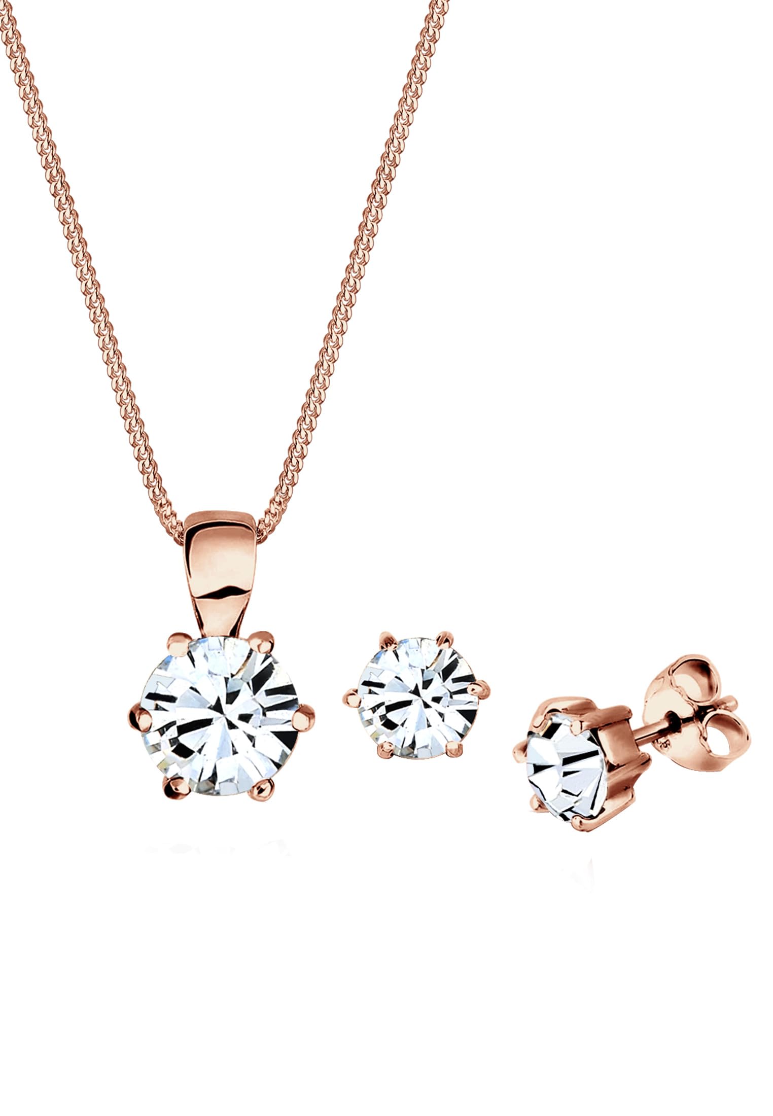 Elli Jewelry Set Basic Crystals 925 Sterling Silver Rose Gold Plated