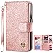 BENTOBEN Compatible with Galaxy Note 9 Wallet Case, Sparkly Glitter Girls Women Flip PU Leather Credit Card Holder Cash Pockets Wristlet Protective Shockproof Case for Samsung Galaxy Note 9, Rose Gold