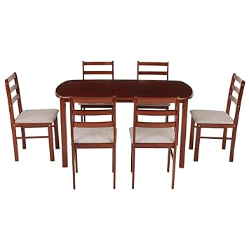 Woodness 28043 6 Seater Dining Table Set (Matte Finish, Mahogany)