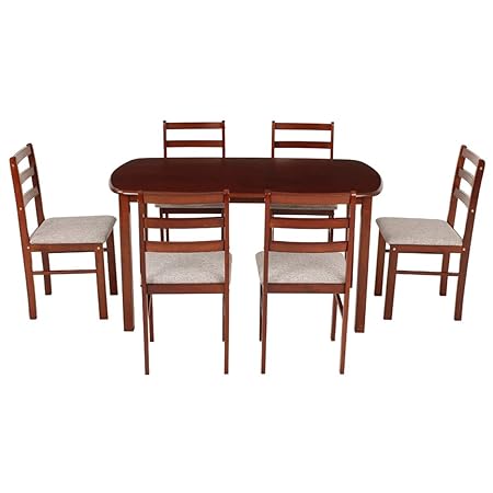 Woodness 28043 6 Seater Dining Table Set (Matte Finish, Mahogany)