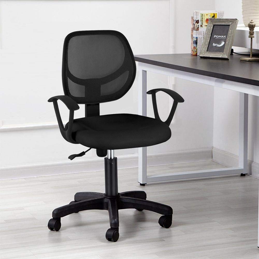 Topeakmart Adjustable Swivel Computer Desk Office Chair with Arms Seating Back Rest Fabric Mesh (Black)