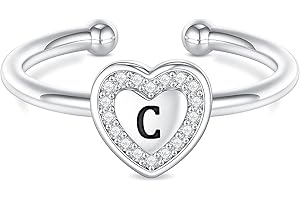 BRIJEWLIC Initial Rings for Teen Girls - Sterling Silver/Rose Gold Plated Ring for Teen Girls Kids Ring for Girls Gifts | Heart Sterling Silver Little Girl Rings Child Gifts jewelry for teens Adjustable-No tarnish, No reactions for sensitive skin Hypoallergenic