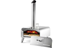 GYBER Fremont Outdoor Pizza Oven Portable 13" Stainless Steel Backyard Grill Wood Pellet and Charcoal Fired Pizza Maker for Outdoor Cooking with Pizza Stone, Built-in Thermometer, Pizza Peel
