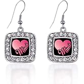 Inspired Silver - Silver Square Charm French Hook Drop Earrings with Cubic Zirconia Jewelry
