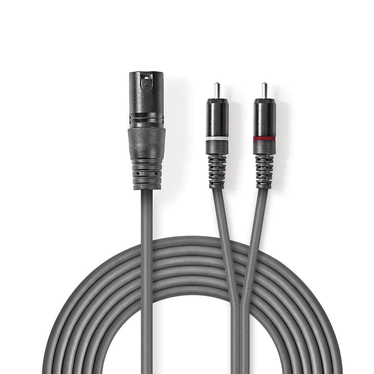 Nedis Balanced Audio Cable, XLR 3-Pin Male to 2x RCA Male - 1.5m