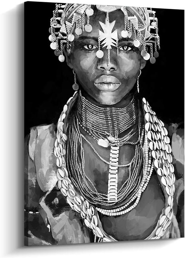 Abstract Afro Art Black Women Wall Art African Portrait Canvas Painting Wall Decor Pictures for Home and Office Decorations (24x36 inch, C)