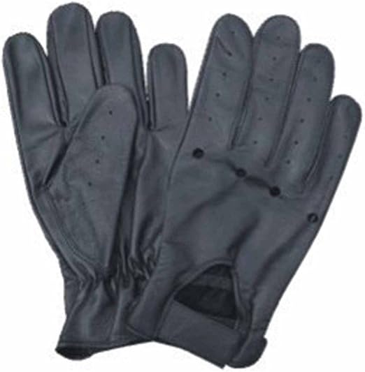 Black Leather Driving Gloves with Holes on the Knuckles & Velcro tab at
