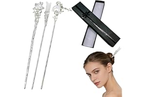3 Pack Moonstone Hair Stick Set, Vintage Alloy Star & Moon Hair Pins 17 cm (6.69 in), Decorative Hair Accessories for Bun Upd