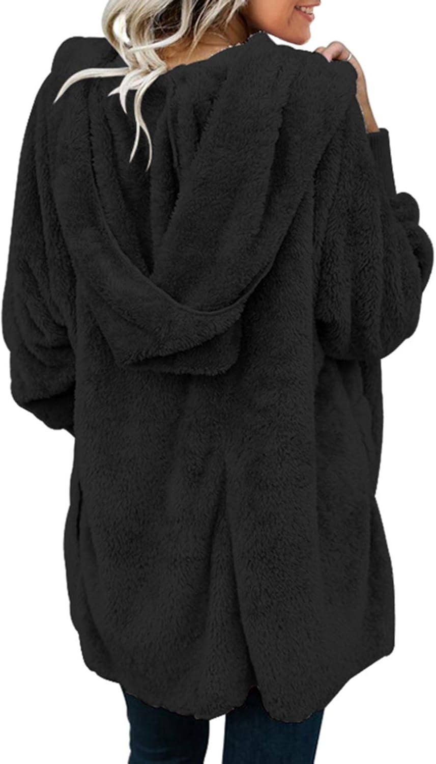Dokotoo Womens Long Sleeve Solid Fuzzy Fleece Open Front Hooded Cardigans Jacket Coats Outwear with Pocket at  Women's Coats Shop