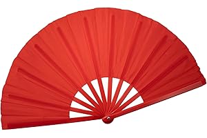 QIRMIZI Large Folding Hand Rave Fan - Vibrant Nylon Cloth Fans for Chinese Kung Fu, Tai Chi, Dance, Music Festivals, Parties & Decorations,Red