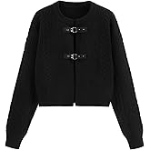 CIDER Cardigan Sweater for Women Round Neck Buckle Sweater Knitted Crop Top Long Sleeve Open Front Outerwear