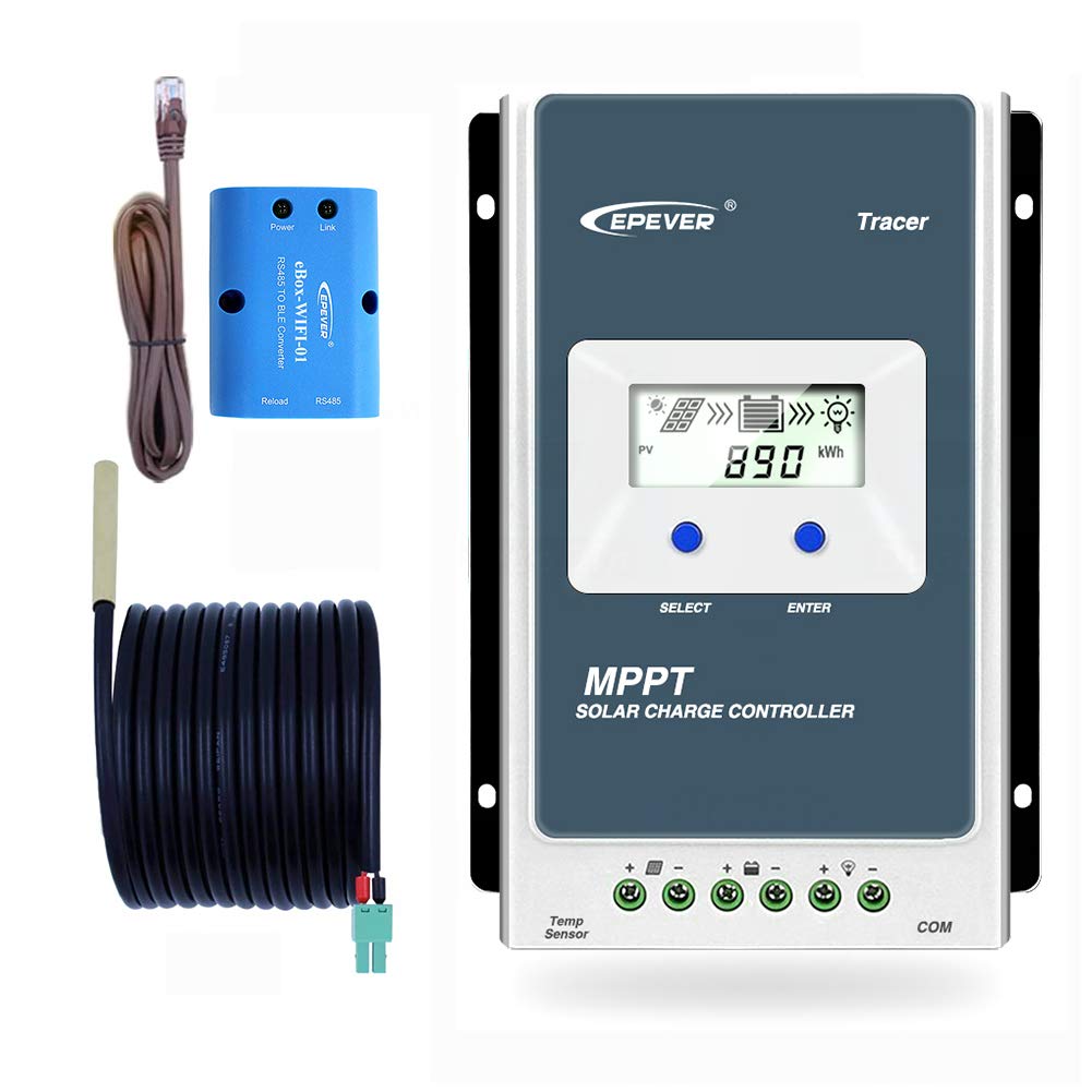 EPEVER MPPT Solar Charge Controller Tracer AN Series 10A/20A/30A/40A with 12V/24V DC Automatically Identifying System Voltage(30A+Wifi+RTS)
