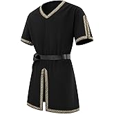 Runcati Mens Medieval Pirate Tunic Renaissance Viking Knight Costume Linen Short Sleeve LARP Halloween Tops