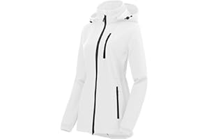 Chrisuno Women's Lightweight Long Softshell Fleece Lined Jacket Anorak Raincoat With Removable Hood