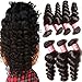 Jolia Hair 8A Grade Unprocessed Brazilian Loose Wave 3 Bundles 100% Virgin Brazilian Human Hair Weave Extensions Full Head, Natural Black Color, 95-100g/Bundles (22 24 26, Natural Color)