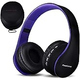 PowerLocus Wireless Bluetooth Over-Ear Stereo Foldable Headphones, Wired Headsets Rechargeable with Built-in Microphone for iPhone, Samsung, LG, iPad (Purple)