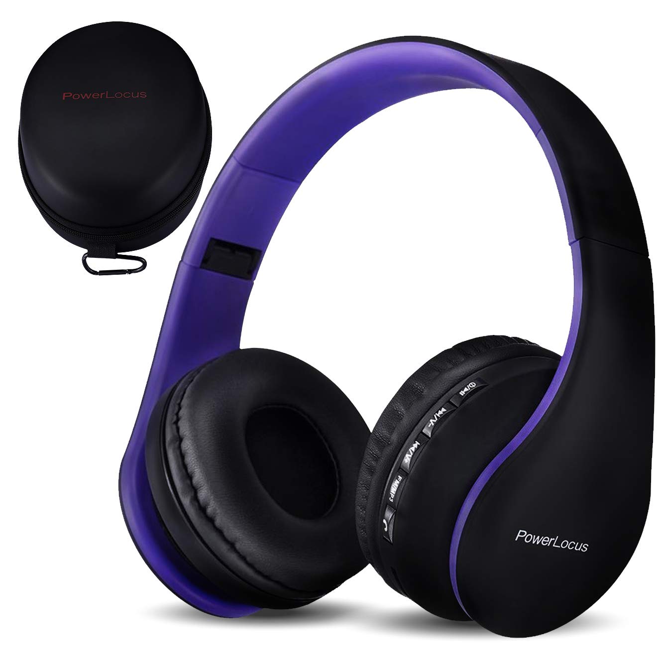 PowerLocus Wireless Bluetooth Over-Ear Stereo Foldable Headphones, Wired Headsets Noise Cancelling with Built-in Microphone for iPhone, Samsung, LG, iPad (Purple)