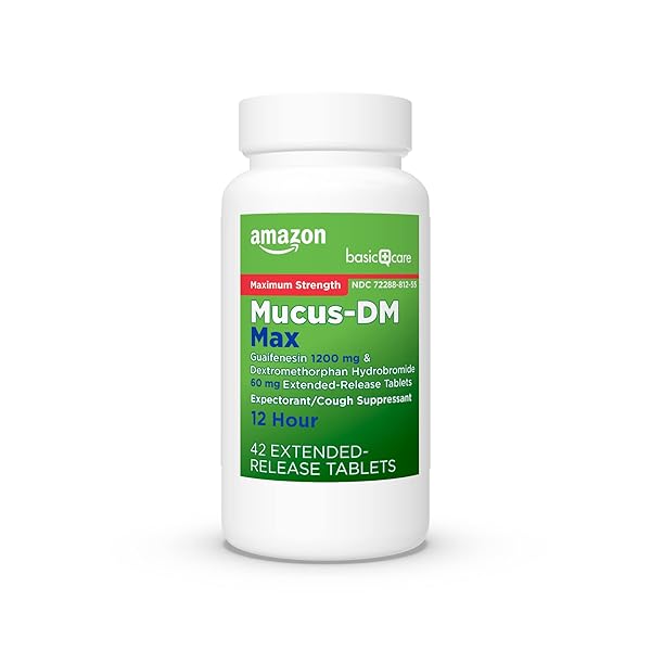 AMAZON BASIC CARE MAXIMUM STRENGTH MUCUS DM, EXPECTORANT AND COUGH SUPPRESSANT EXTENDED-RELEASE TABLETS, 42 COUNT