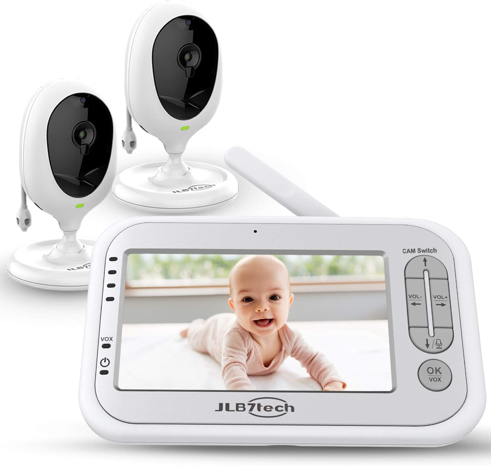 Video Baby Monitor,JLB7tech Baby Monitor with 2 Cameras and Audio,4.3'' LCD Screen, Infrared Night Vision,Two-Way Audio,Temperature Monitoring,Power Saving Mode,Zoom in,Support Multi- Camera