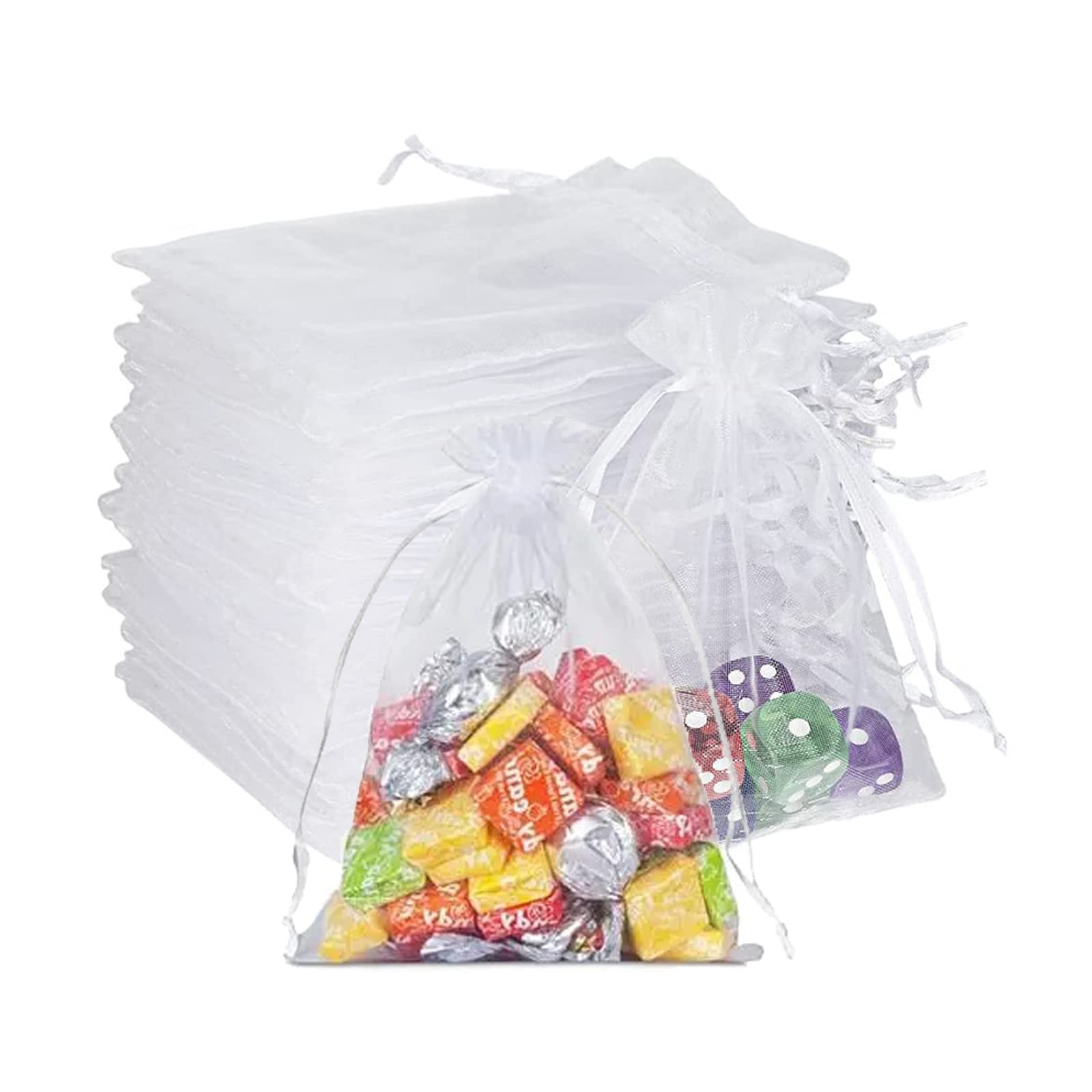 Organza Gift Bag,100PCS 7x9cm Small Mesh Jewelry Pouches Sheer Drawstring Pouches Mesh Candy Favour Bag for Jewelry Makeup Candy Baby Shower Christmas Halloween Packing (White)