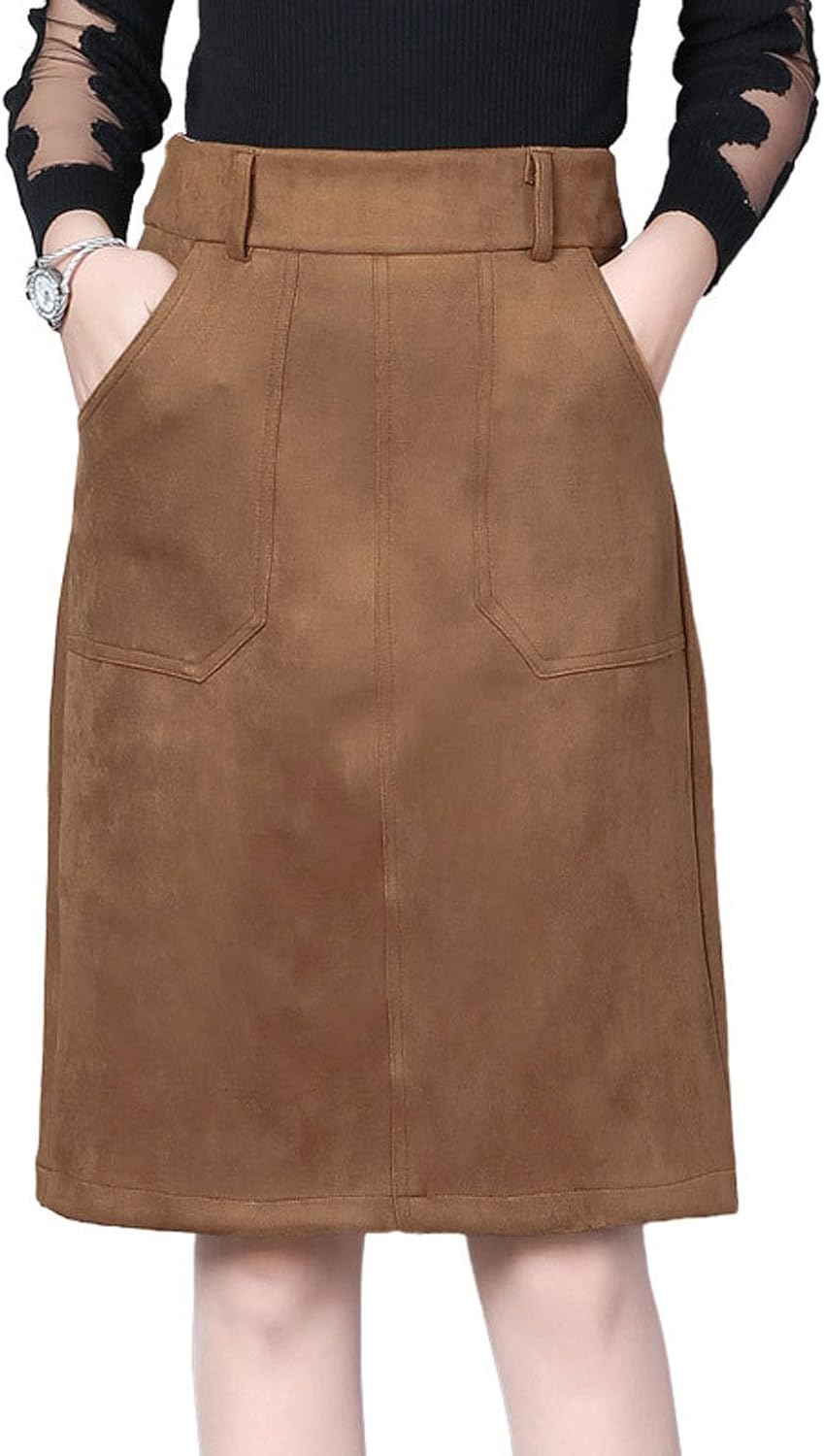 ebossy Women's Faux Suede High Waist Midi Pencil Skirt at Amazon Women