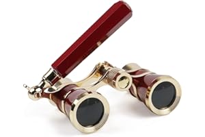 Kingscope 3X25 Vintage Opera Glasses Binoculars for Theater Musical Concert (Lorgnette, Red, with Handle)