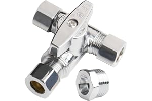 WHK Angle Stop Add-A-Tee Valve 3/8x3/8x3/8 or 1/2" Compression Tee Fittings Water Line Splitter 3 Way T Valve for Toilet Bide