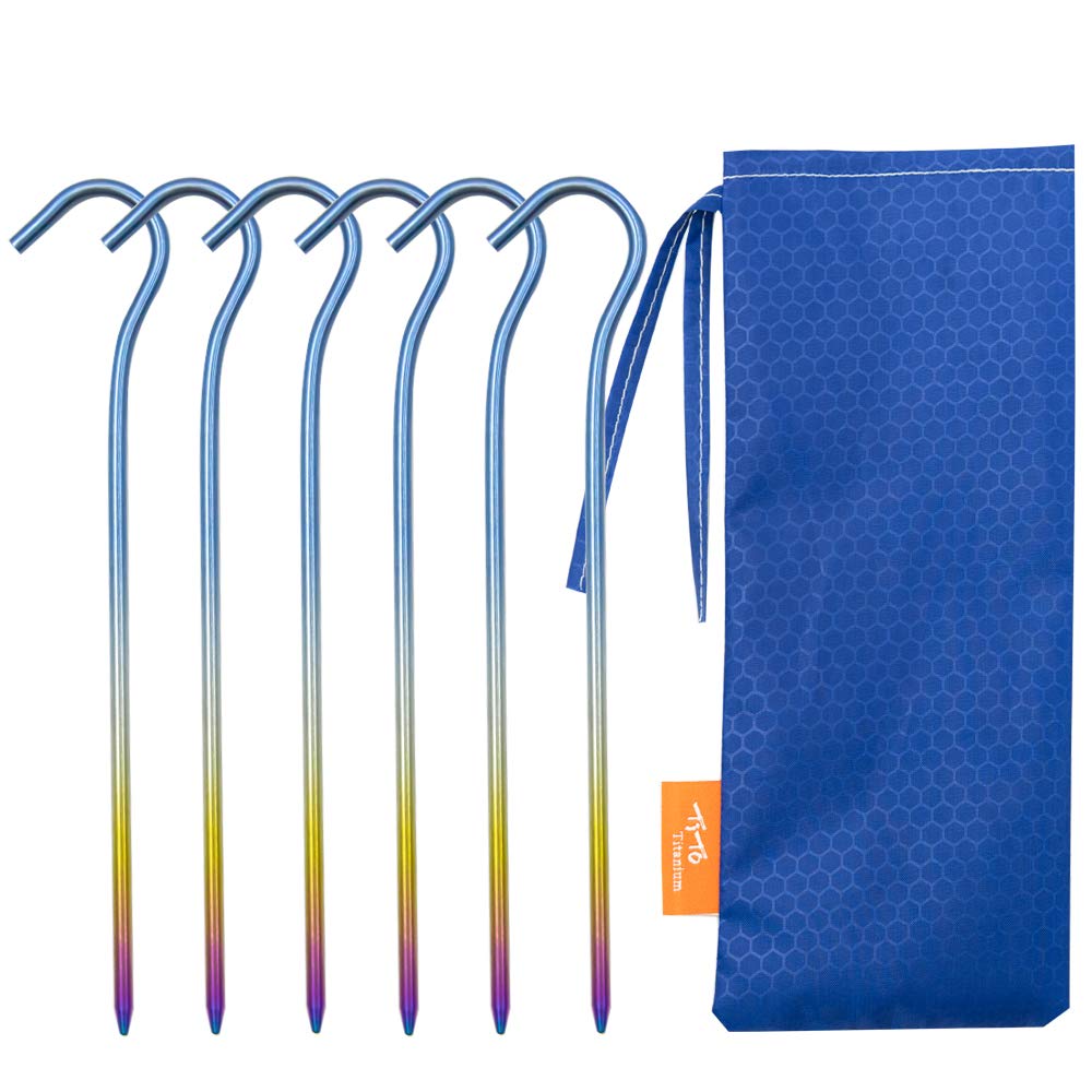TiTo Titanium tent peg Shepherd's Hook Tent Stakes DIA 3.5mm and Length 165mm about 8.2G.(6-pack) (Colorful)